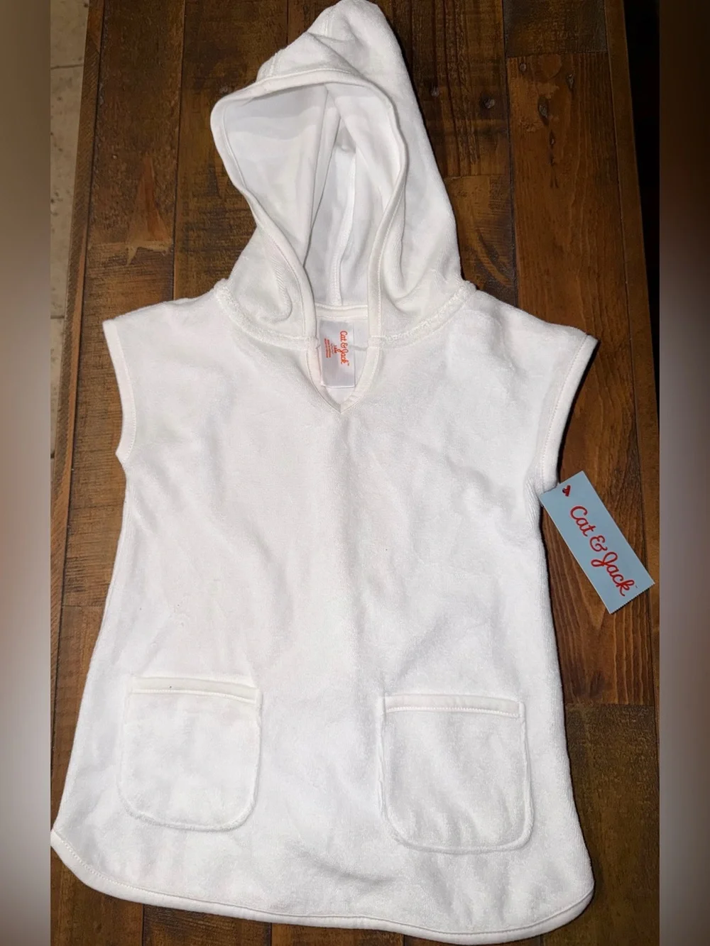 Cat & Jack White Sleeveless Hooded Terry Tunic Top